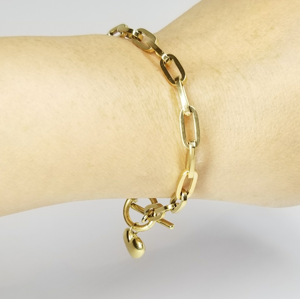 18K Stainless Steel Heart Toggle Bracelet NEW - Picture 6 of 8
